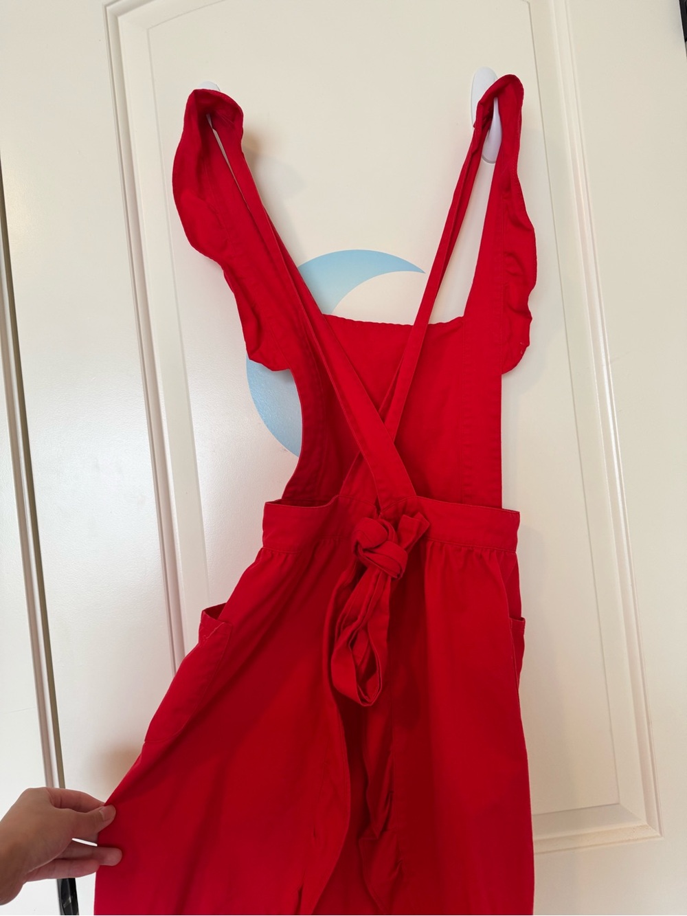 Cherry Red Ruffled Apron with Pockets - Picture 5 of 9